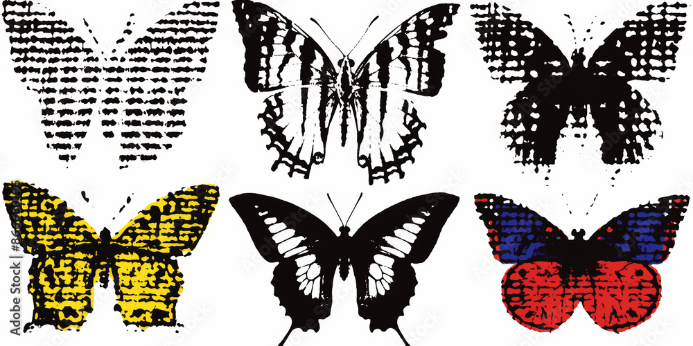 Set of Artistic Butterfly Silhouettes with Dual Tone Patterns Set of Artistic Butterfly Silhouettes with Dual Tone Patterns