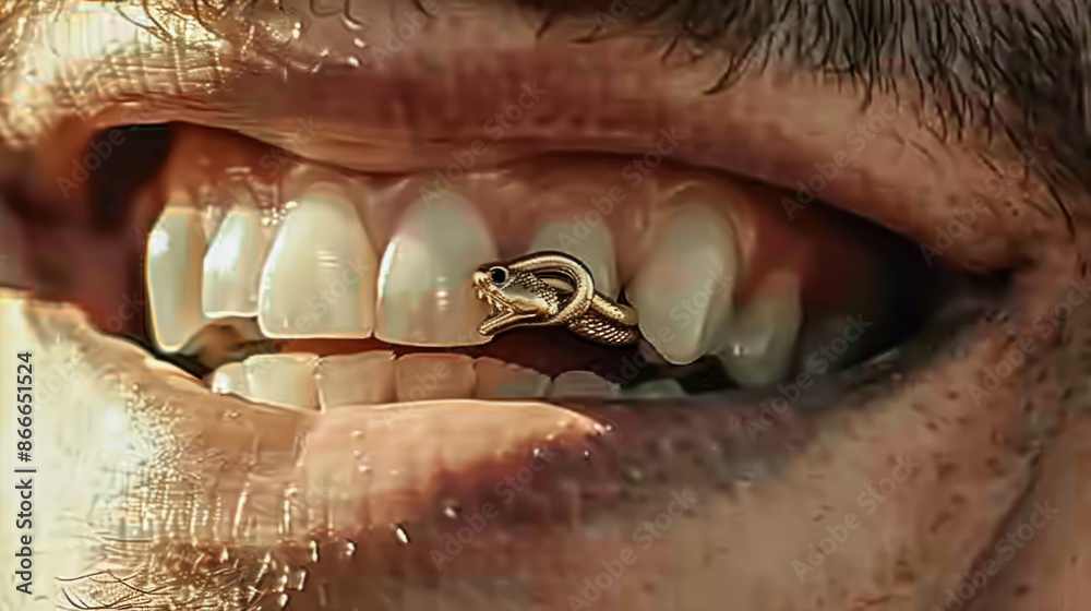Obraz premium Photography Close-up Of A Man's Teeth With Dental Jewelry, Modern Dental Jewelry, Fashion Teeth