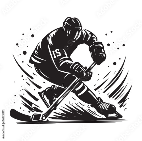 Ice Hockey player silhouette isolated on white background.