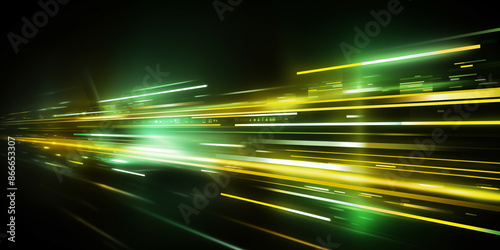 Futuristic abstract design with vibrant neon light streaks in motion