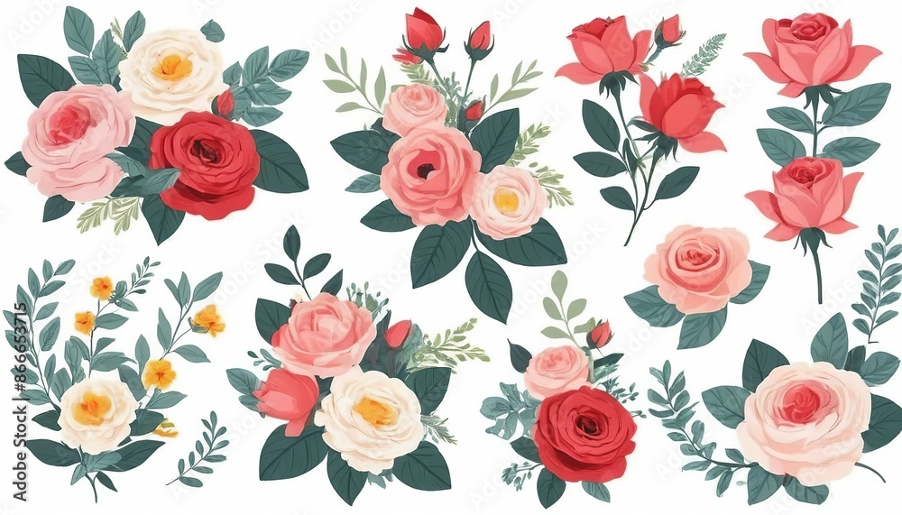 Vector Floral Icons in Modern Flat Style Vector Floral Icons in Modern Flat Style