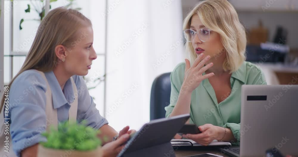 Two Women Discuss Startup Business Project Two Women Discuss Startup Business Project