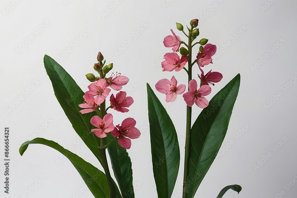 custom made wallpaper toronto digital green leave and a small pink flower on a white background