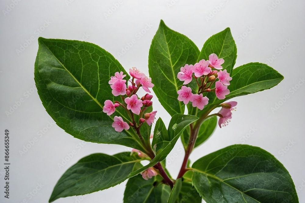 custom made wallpaper toronto digital green leave and a small pink flower on a white background