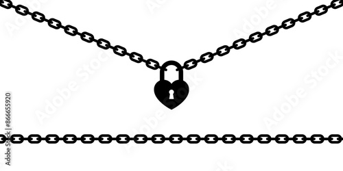 Silhouette of a heart-shaped padlock on a chain
