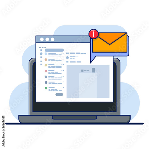 Cartoon notification message concept on laptop. Announcement. Ring the bell as a pop up reminder. Get chat message notifications on your smartphone or laptop. flat cartoon vector illustration design.