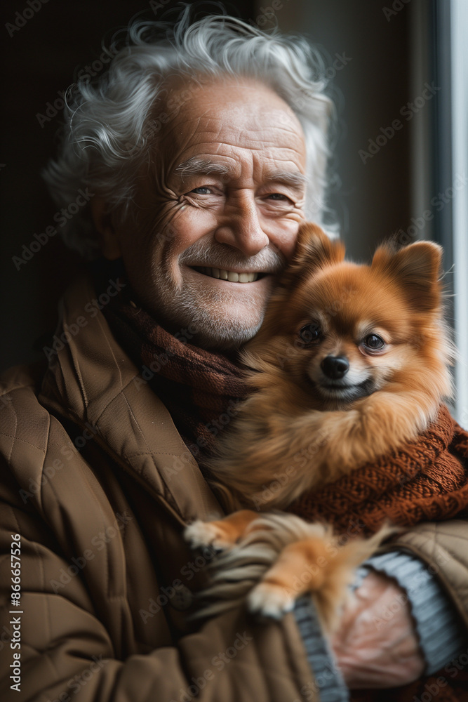 portrait of a old man with a dog portrait of a old man with a dog