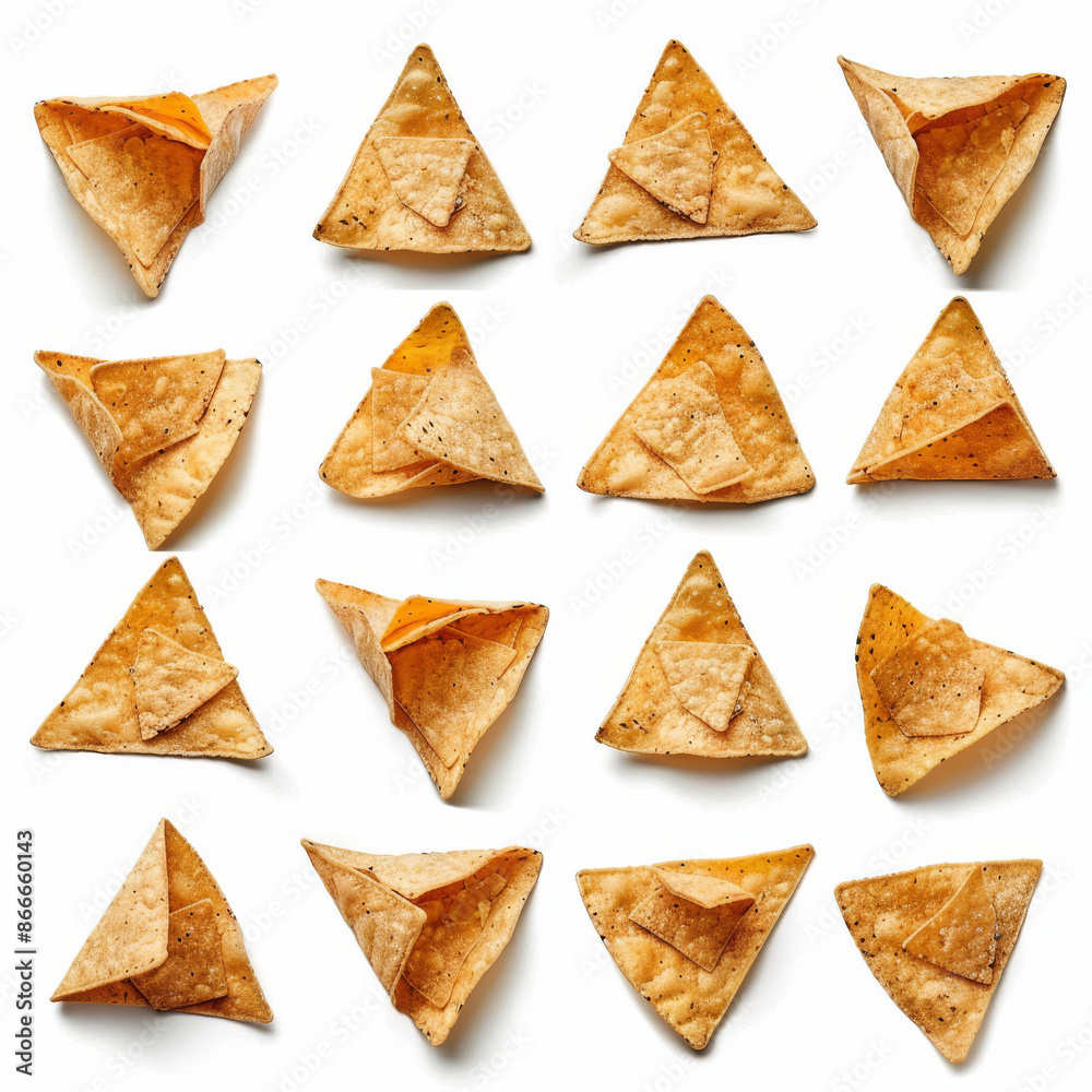 Assortment of Mexican nacho chips, isolated on a white background Assortment of Mexican nacho chips, isolated on a white background