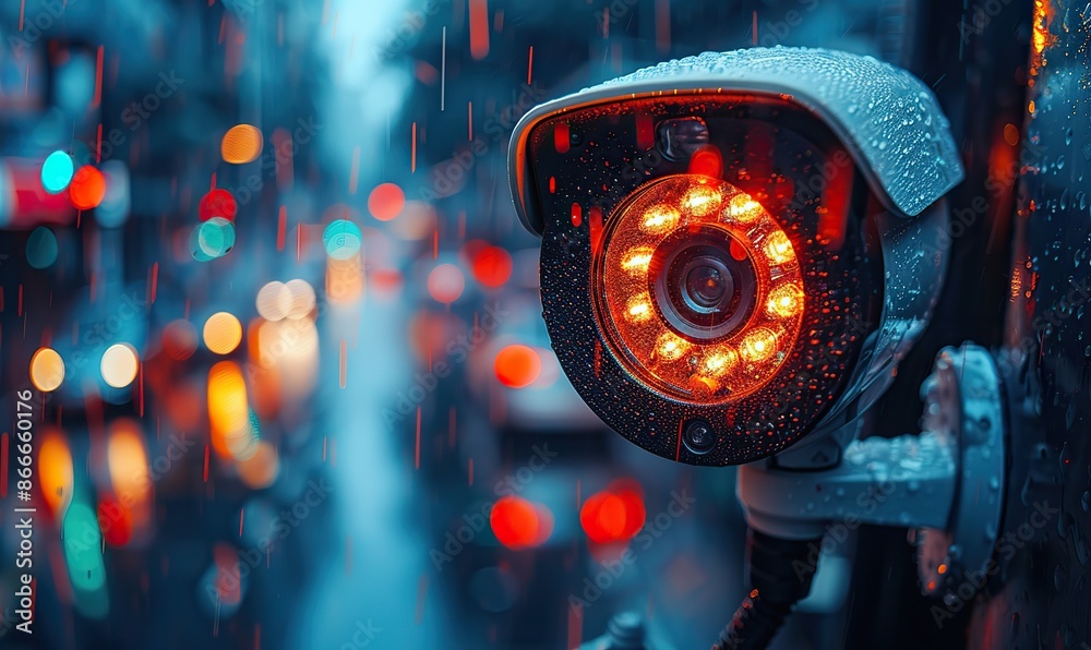 Fototapeta premium Motion and face detection security camera with night vision and live monitoring sensor