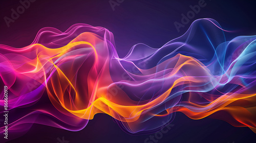 Abstract waves of colored smoke ,blurry bright background abstraction with coloured lines ,Neon colour purple lines on black background