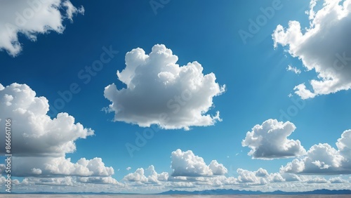A high-quality photograph of a clear blue sky with a few fluffy white clouds scattered across.