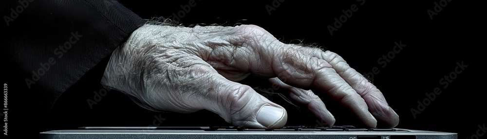Capture a mans hand on a laptop, symbolizing remote work and job searching, with space for design elements on the right in Midjourney Capture a mans hand on a laptop, symbolizing remote work and job searching, with space for design elements on the right in Midjourney