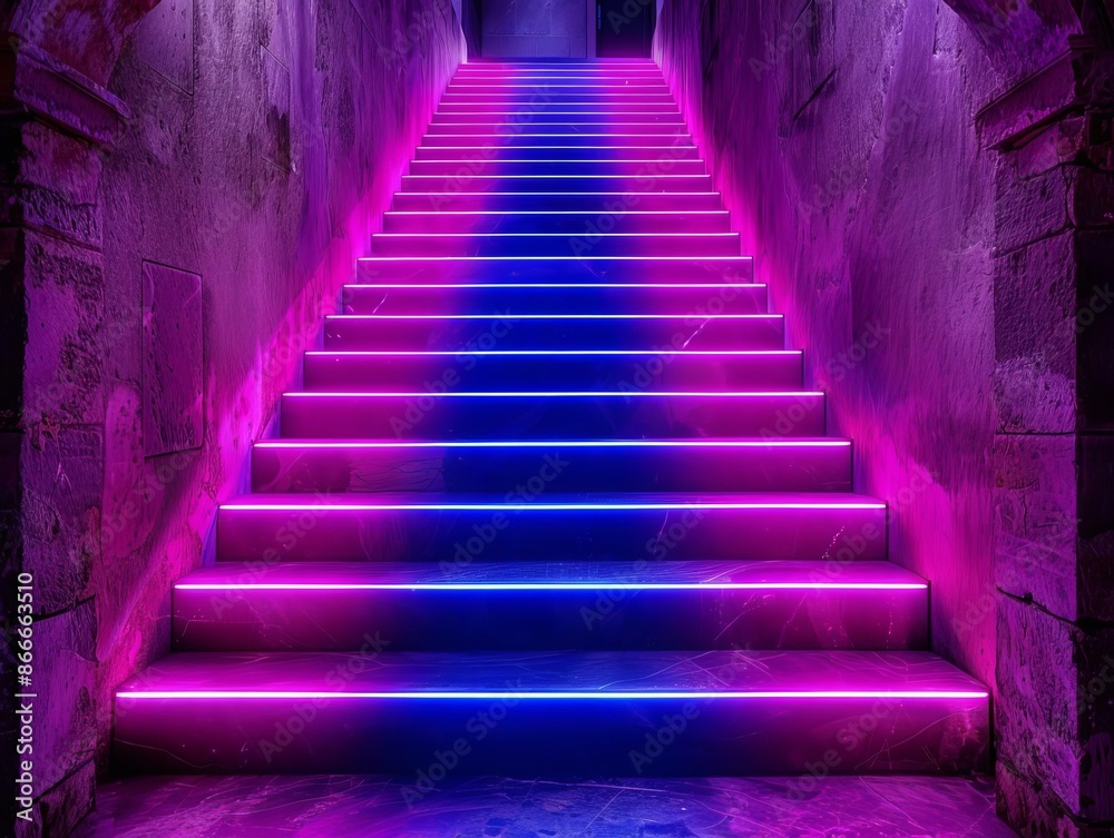 Business success ladder reaching towards the sky, each rung lit with neon, symbolizing growth milestones Business success ladder reaching towards the sky, each rung lit with neon, symbolizing growth milestones