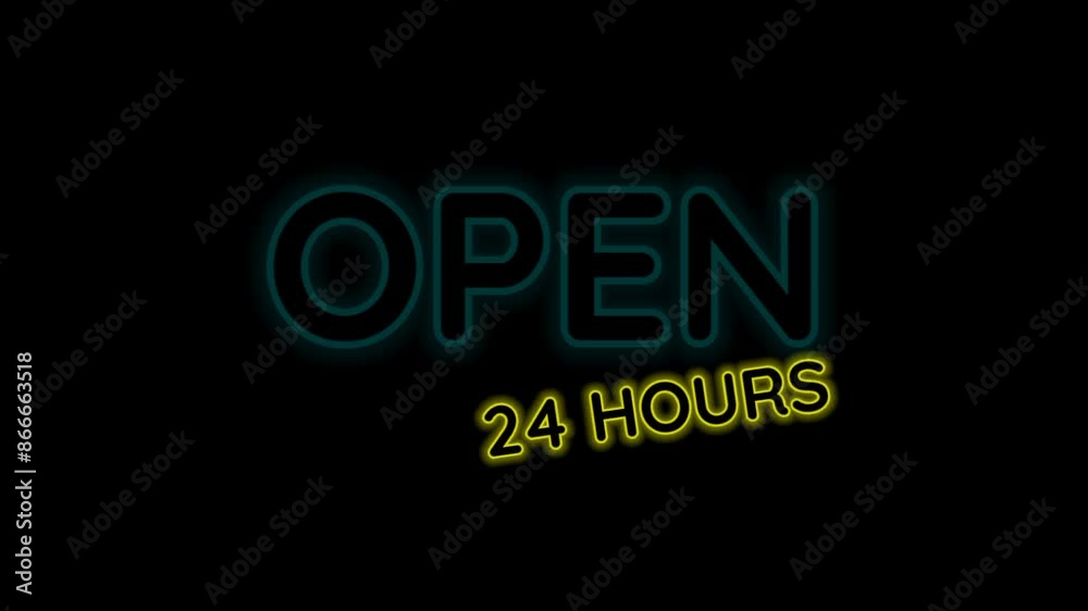 Glowing Open neon sign , open 24 hours animation Glowing Open neon sign , open 24 hours animation