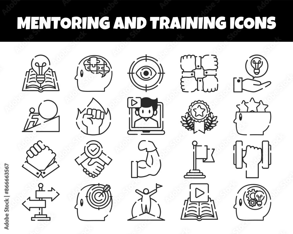 Mentoring and training icon outline vector set Mentoring and training icon outline vector set