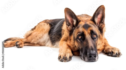 A vibrant image of a loyal German shepherd, isolated on a white background. © Surachet