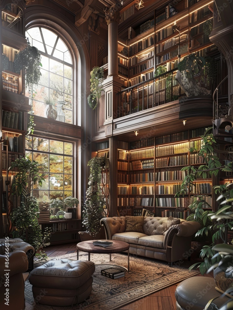 Cozy Library With Large Window And Floor To Ceiling Bookshelves Cozy Library With Large Window And Floor To Ceiling Bookshelves