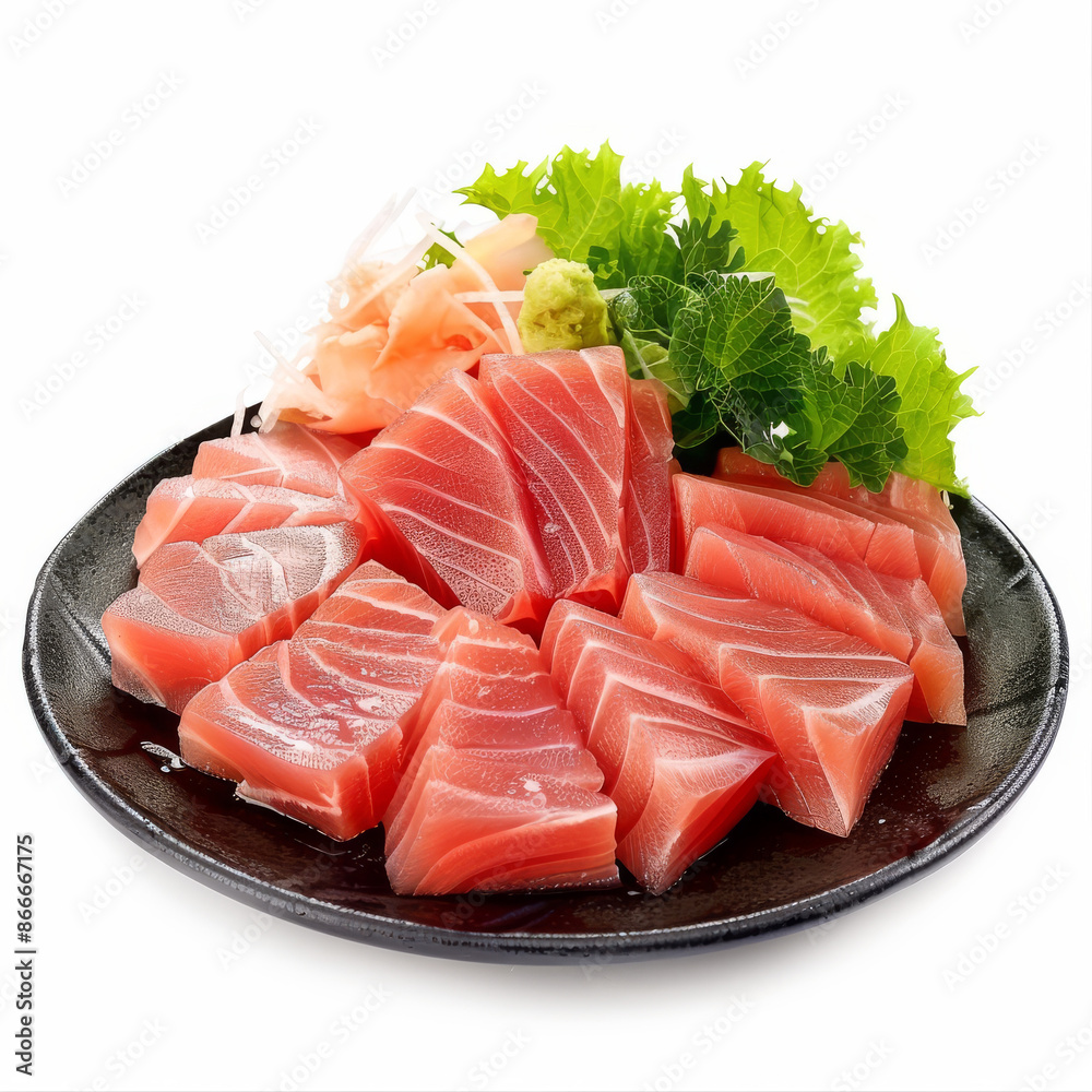 Compilation of fresh tuna sashimi pieces isolated on a white background Compilation of fresh tuna sashimi pieces isolated on a white background