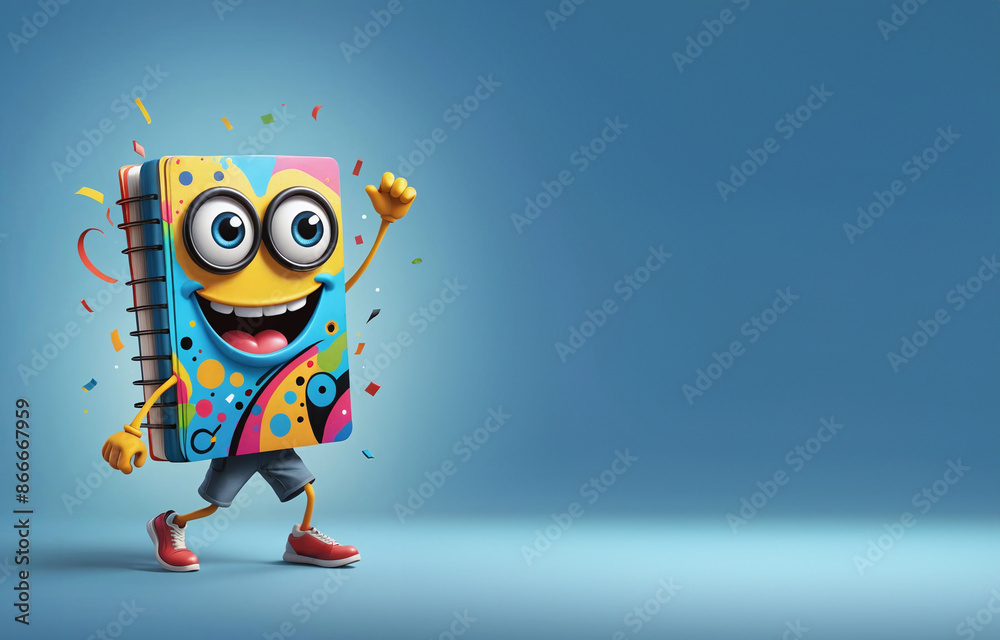 Cahier écolier, personnage coloré fun pour la rentrée scolaire, espace vide pour du texte Cahier écolier, personnage coloré fun pour la rentrée scolaire, espace vide pour du texte