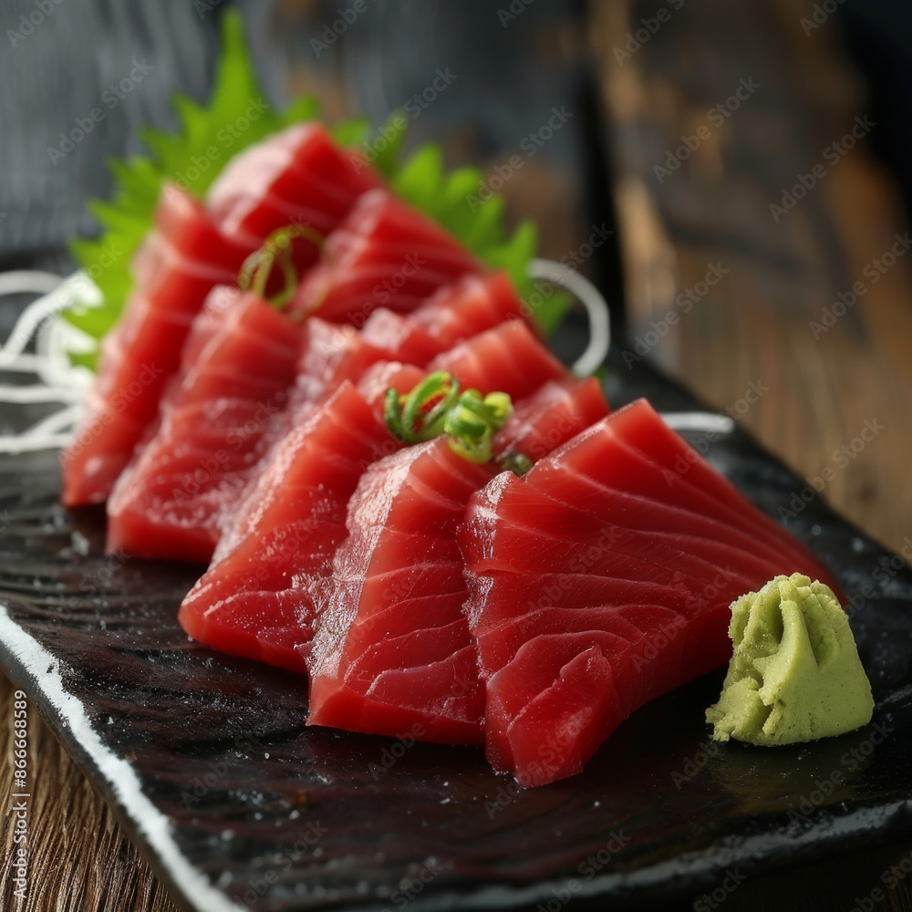Compilation of fresh tuna sashimi pieces isolated on a white background Compilation of fresh tuna sashimi pieces isolated on a white background
