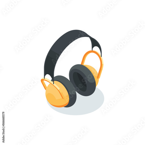isometric vector construction work headphones, in color on a white background, work equipment or protection