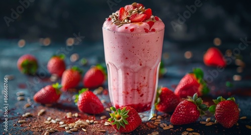 Fresh Strawberry Smoothie With Sunflower Seeds and Chocolate Sprinkles