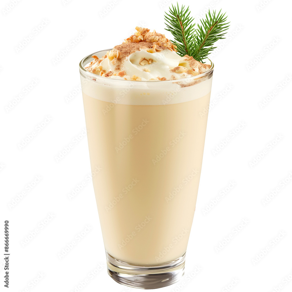 Eggnog with pine leaves isolated on a white background. Eggnog with pine leaves isolated on a white background.