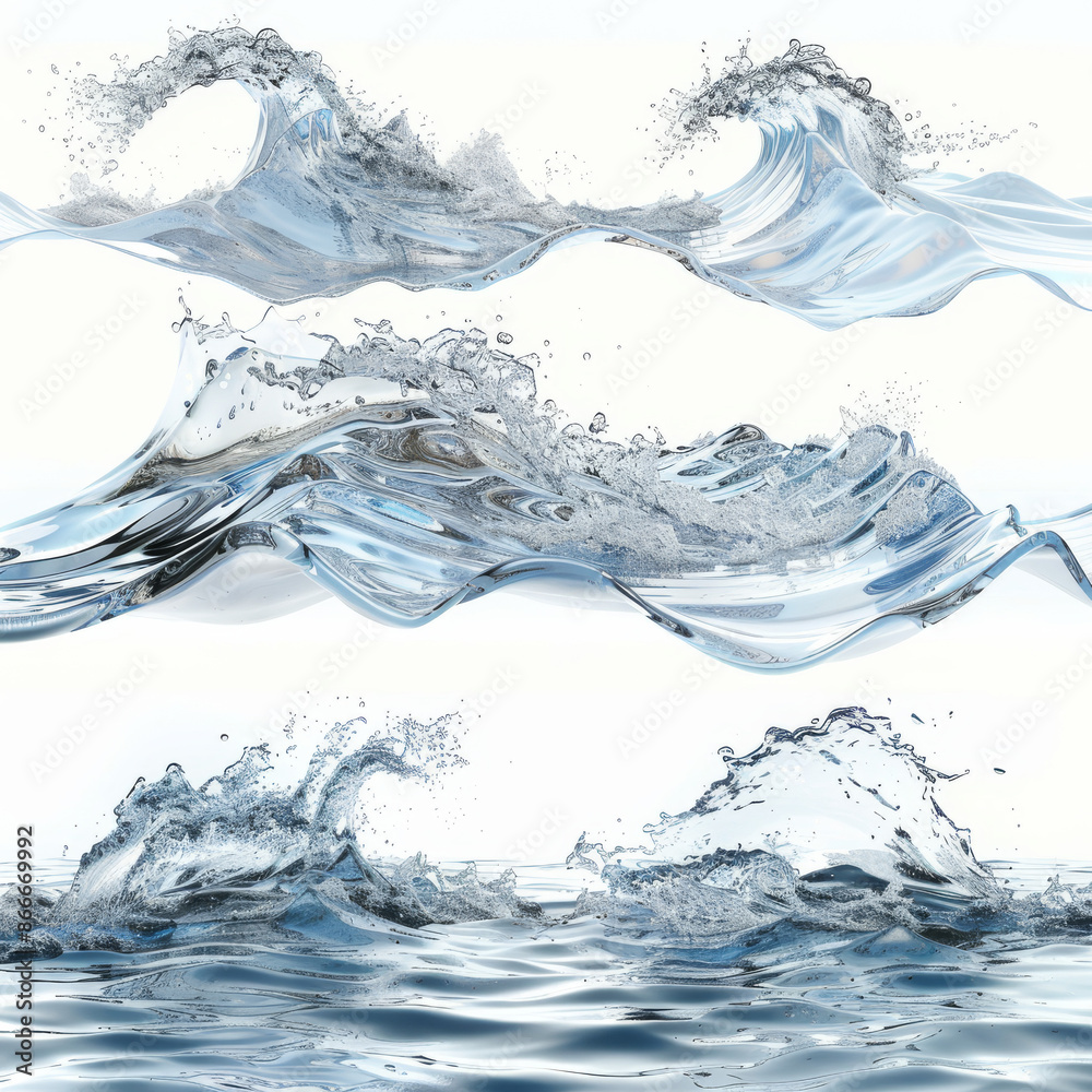 Collection of water splashes isolated on a white background Collection of water splashes isolated on a white background