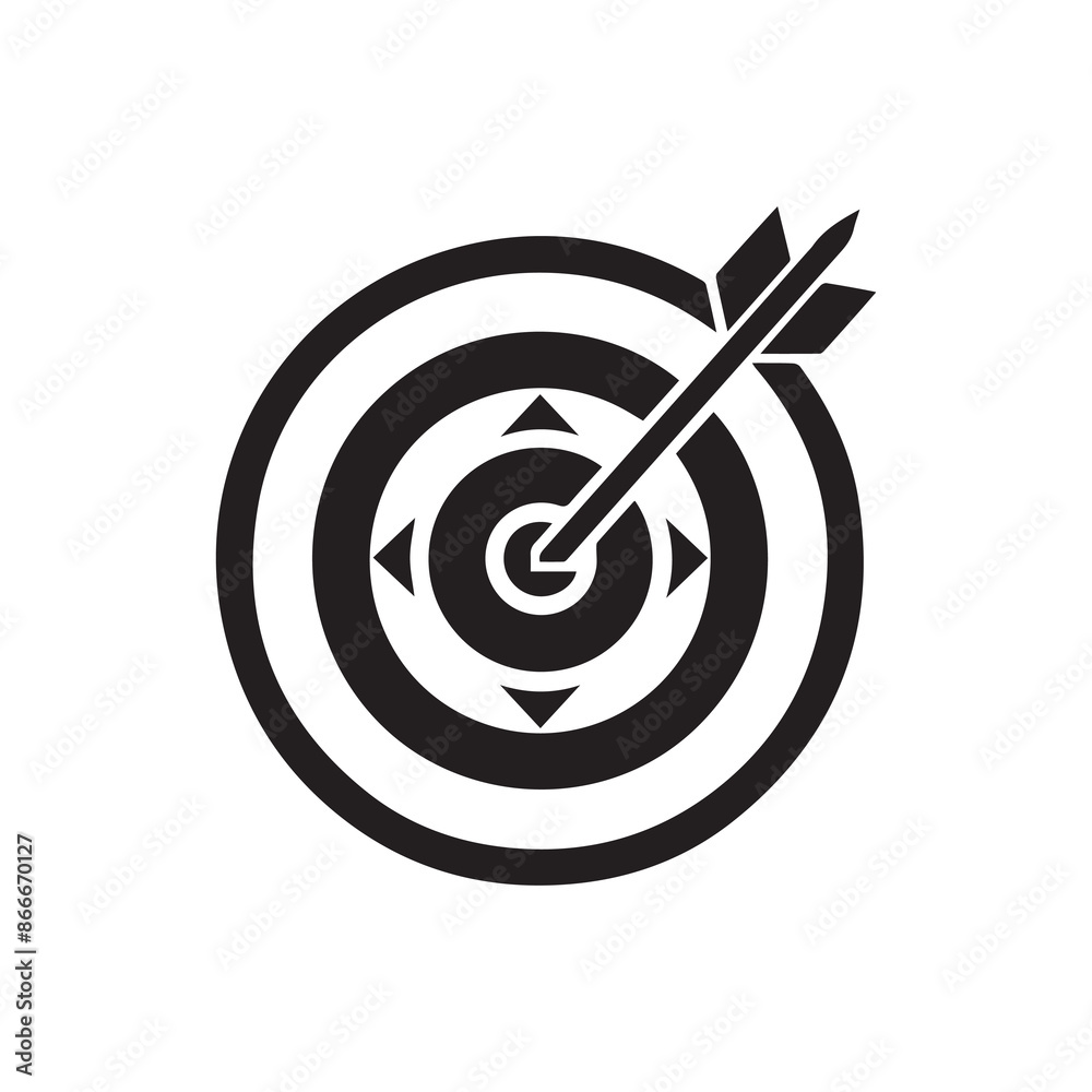 Target black icon goal mark arrow hit outline background design. Target black icon goal mark arrow hit outline background design.
