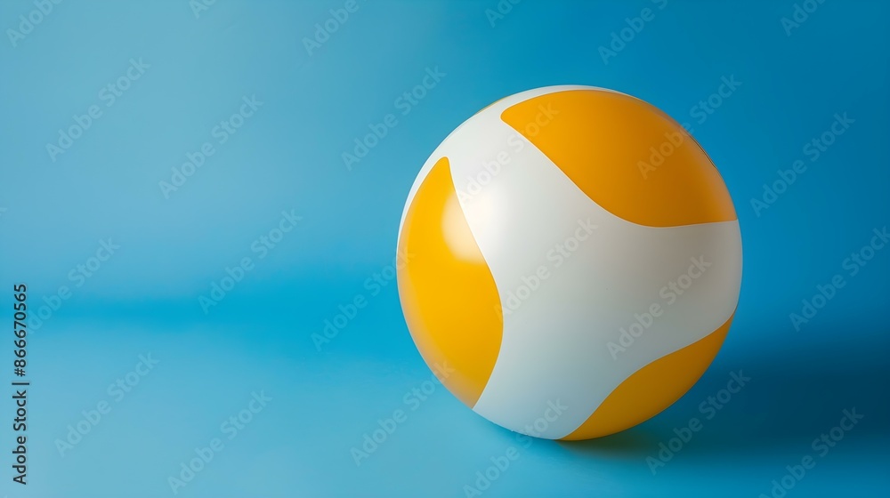 Yellow and White Beach Ball on a blue Background. Summer Wallpaper Yellow and White Beach Ball on a blue Background. Summer Wallpaper