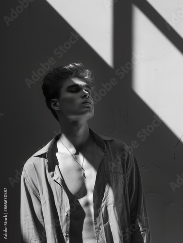 Shadow Play: Stylish Male Model Captured in Dramatic Light