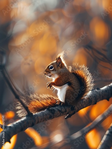 Autumn Glow: A Squirrel Amongst Golden Leaves