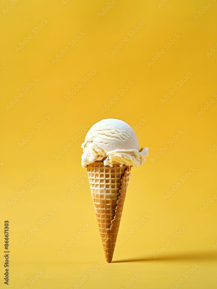 Beige Ice Cream Cone on a yellow Background