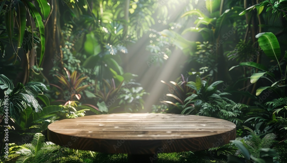 Wooden Platform in Lush Tropical Jungle Wooden Platform in Lush Tropical Jungle