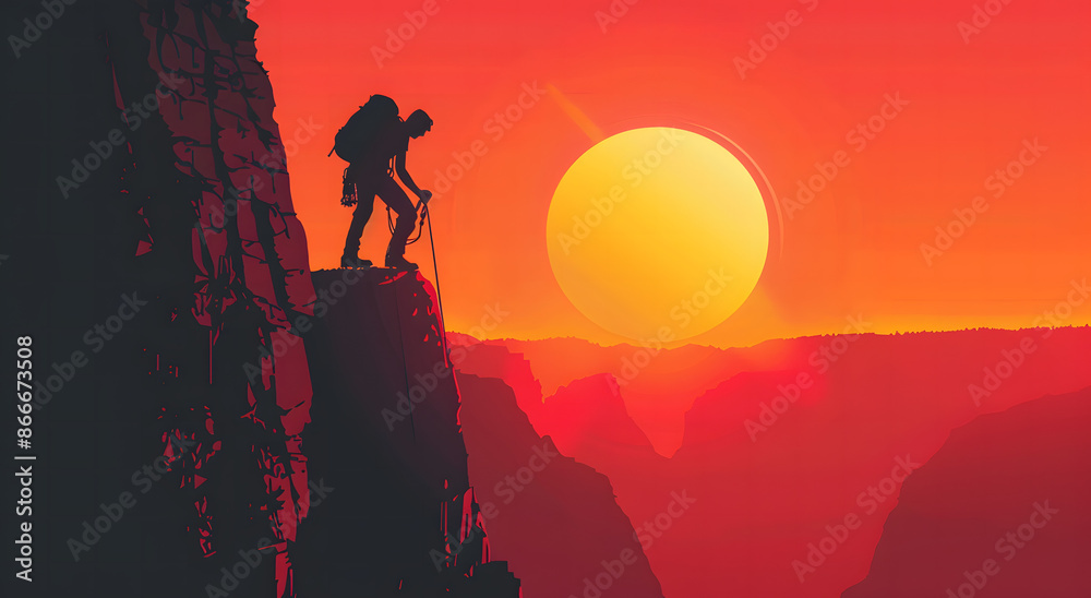 Fototapeta premium illustration of an adventurous mountain climber