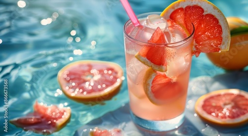 Refreshing Grapefruit Drink With Ice on a Summer Day