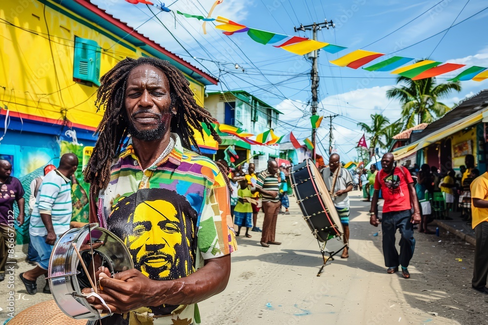 Obraz premium Colorful Street Scene in Kingston, Jamaica with Vibrant Mural
