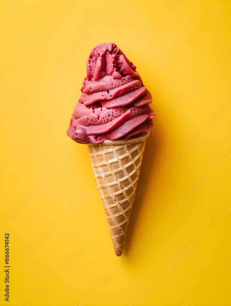 Burgundy Ice Cream Cone on a yellow Background Burgundy Ice Cream Cone on a yellow Background