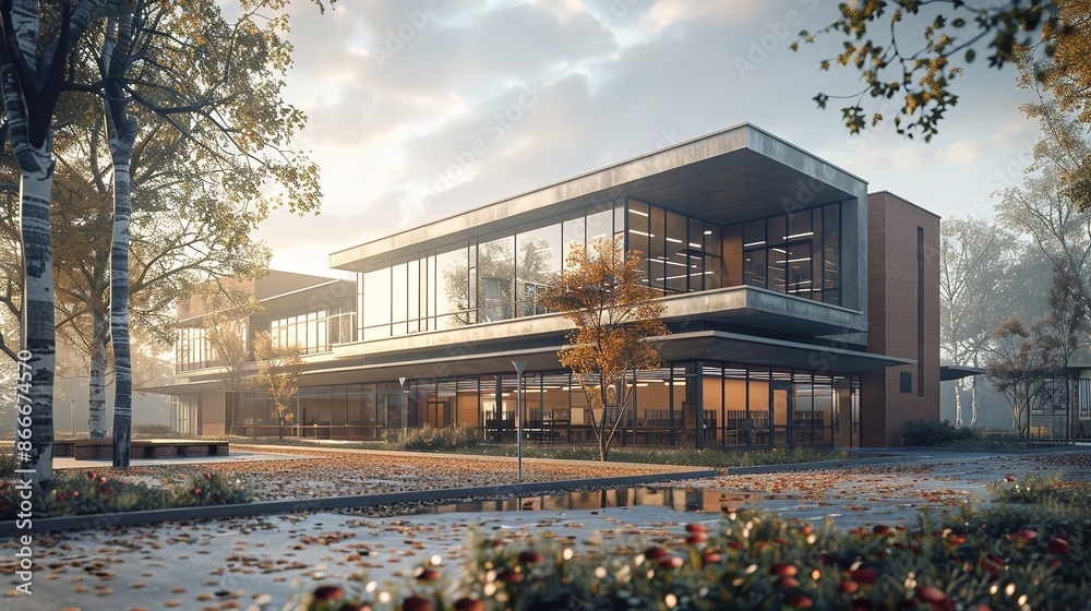 Obraz premium Generic Basic Design School Building: 3D Illustration