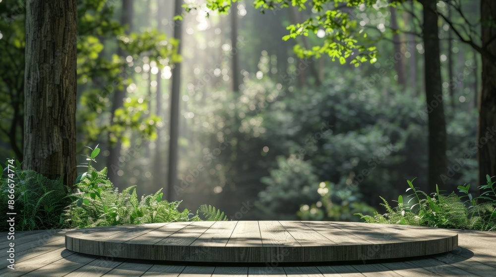 Wooden Platform in a Sun-Dappled Forest Wooden Platform in a Sun-Dappled Forest