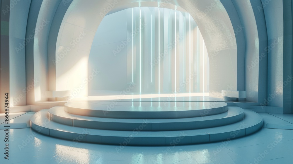 Fototapeta premium Circular Platform With Arched Entrance and Light Streaks