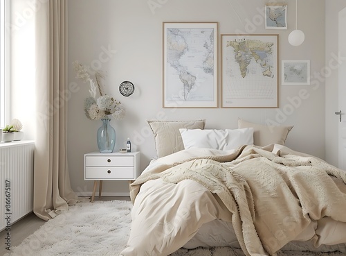 Minimalist bedroom with white walls,  © Noor