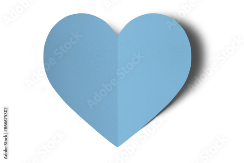 Light blue origami paper hearts isolated on transparent background.