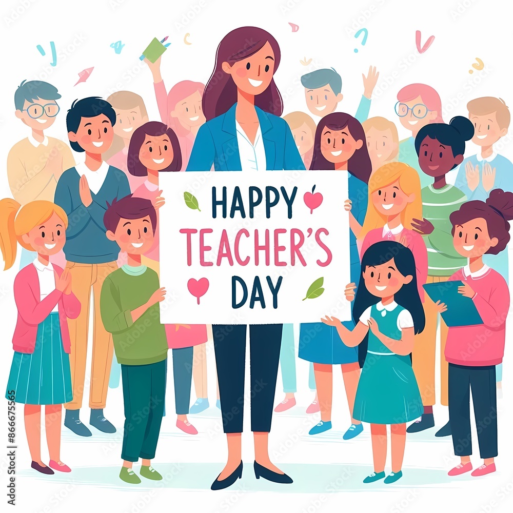 Teacher teaching students Happy teachers day modern vector illustration Teacher teaching students Happy teachers day modern vector illustration