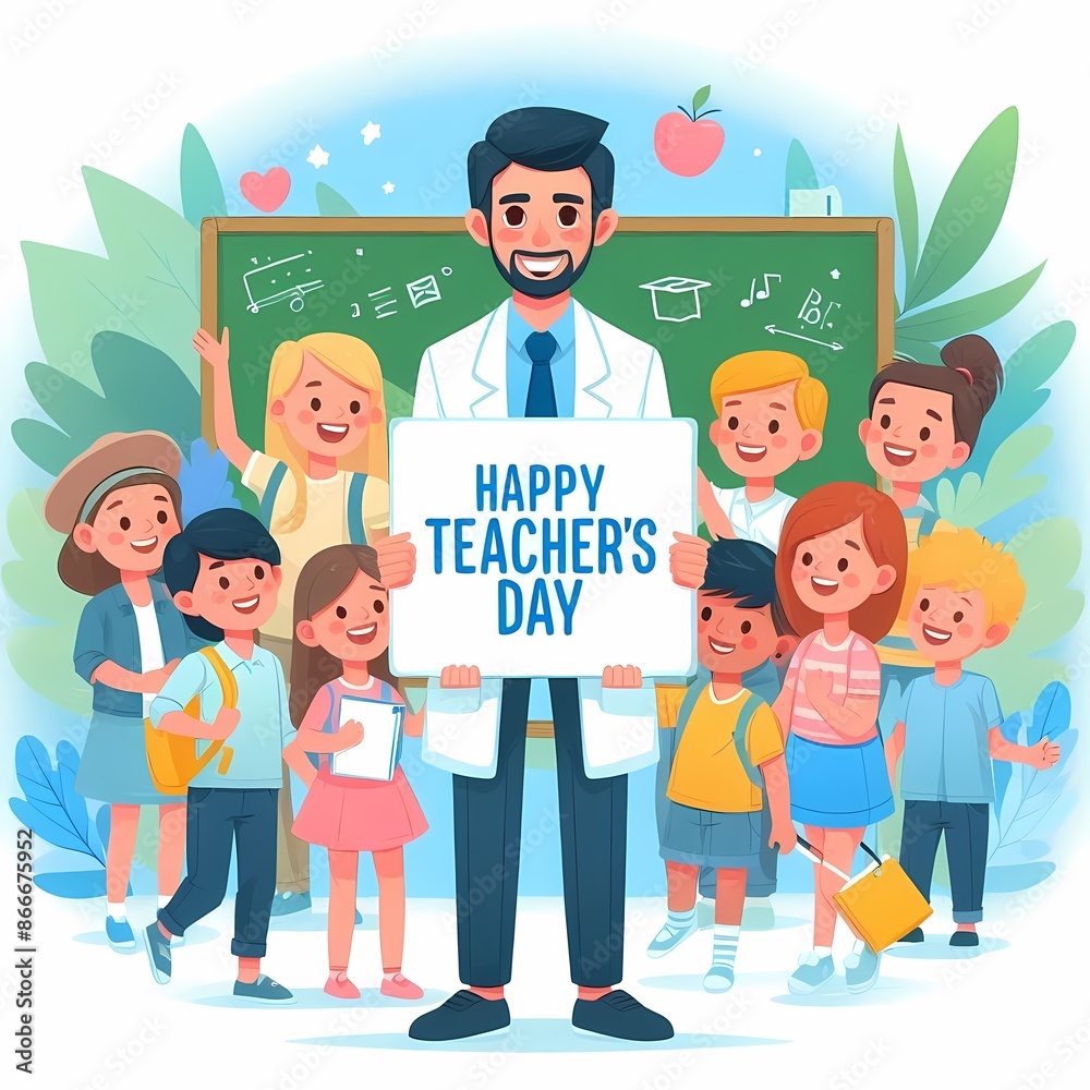 Teacher teaching students Happy teachers day modern vector illustration Teacher teaching students Happy teachers day modern vector illustration