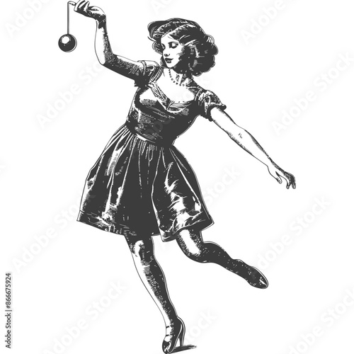 A woman in a dress with a pendulum in her hand