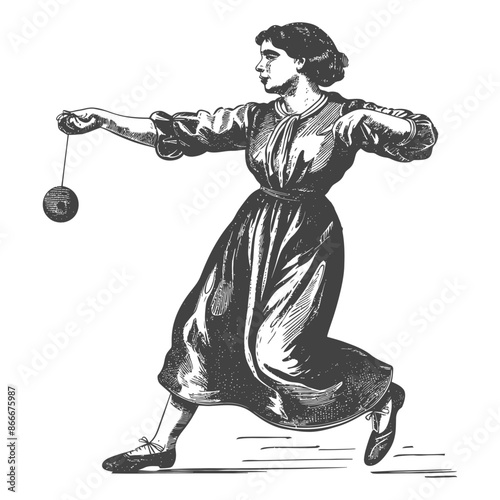 Woman in a Dress Playing with a Yo Yo