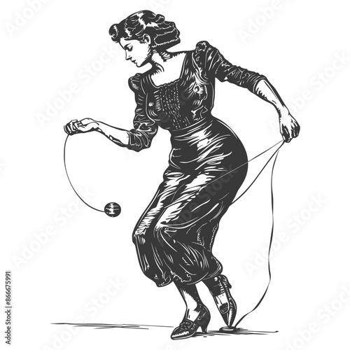 A Woman in a Dress Playing with a Yo Yo