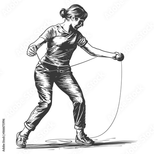 A Woman Practicing Yo Yo Tricks in a Casual Outfit