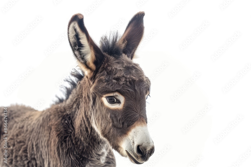 donkey foal 2 months in front of a white background donkey foal 2 months in front of a white background